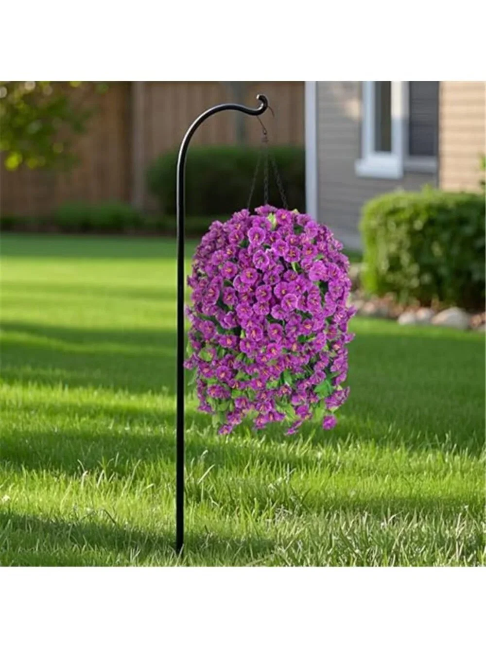Artificial Morning Glory Hanging Basket Purple Faux Flowers Outdoor Indoor Decor